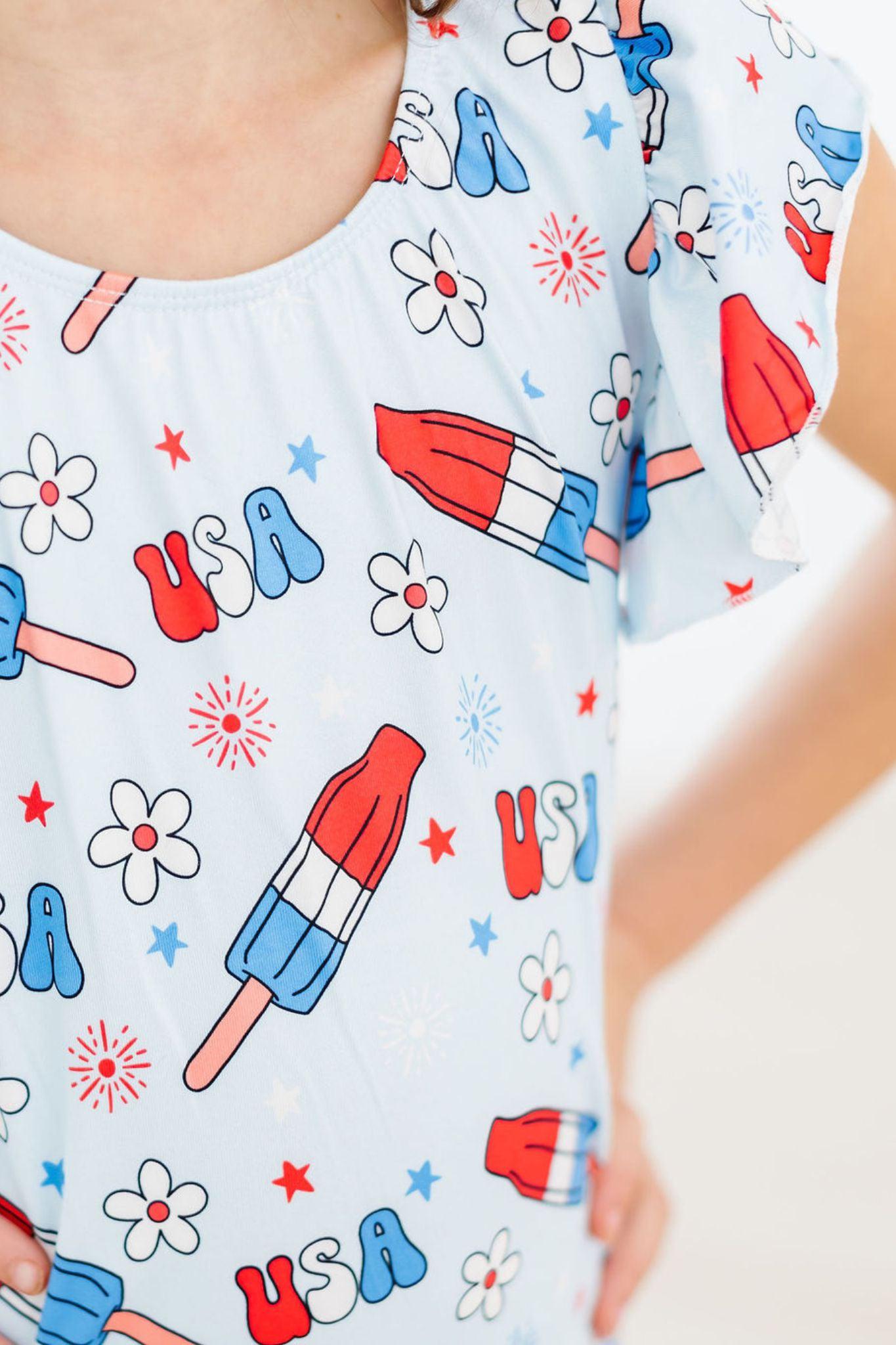 SALE Proudly Patriotic S/S Flutter Sleeve Leotard