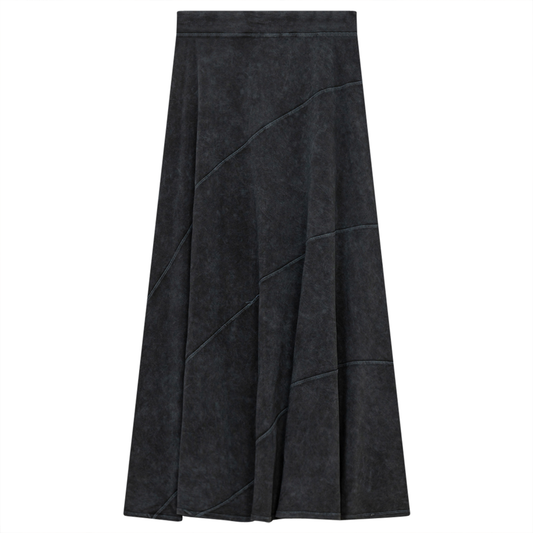 Ladies Long Denim Wash Skirt With Diagonal Cuts