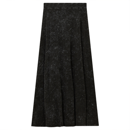 Ladies Long Denim Wash Skirt With Diagonal Cuts Black Wash