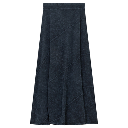 Ladies Long Denim Wash Skirt With Diagonal Cuts Denim Wash