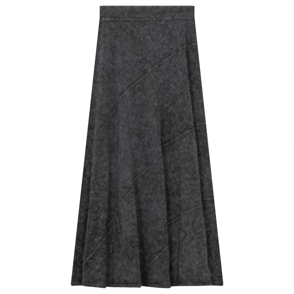 Ladies Long Denim Wash Skirt With Diagonal Cuts Grey Wash
