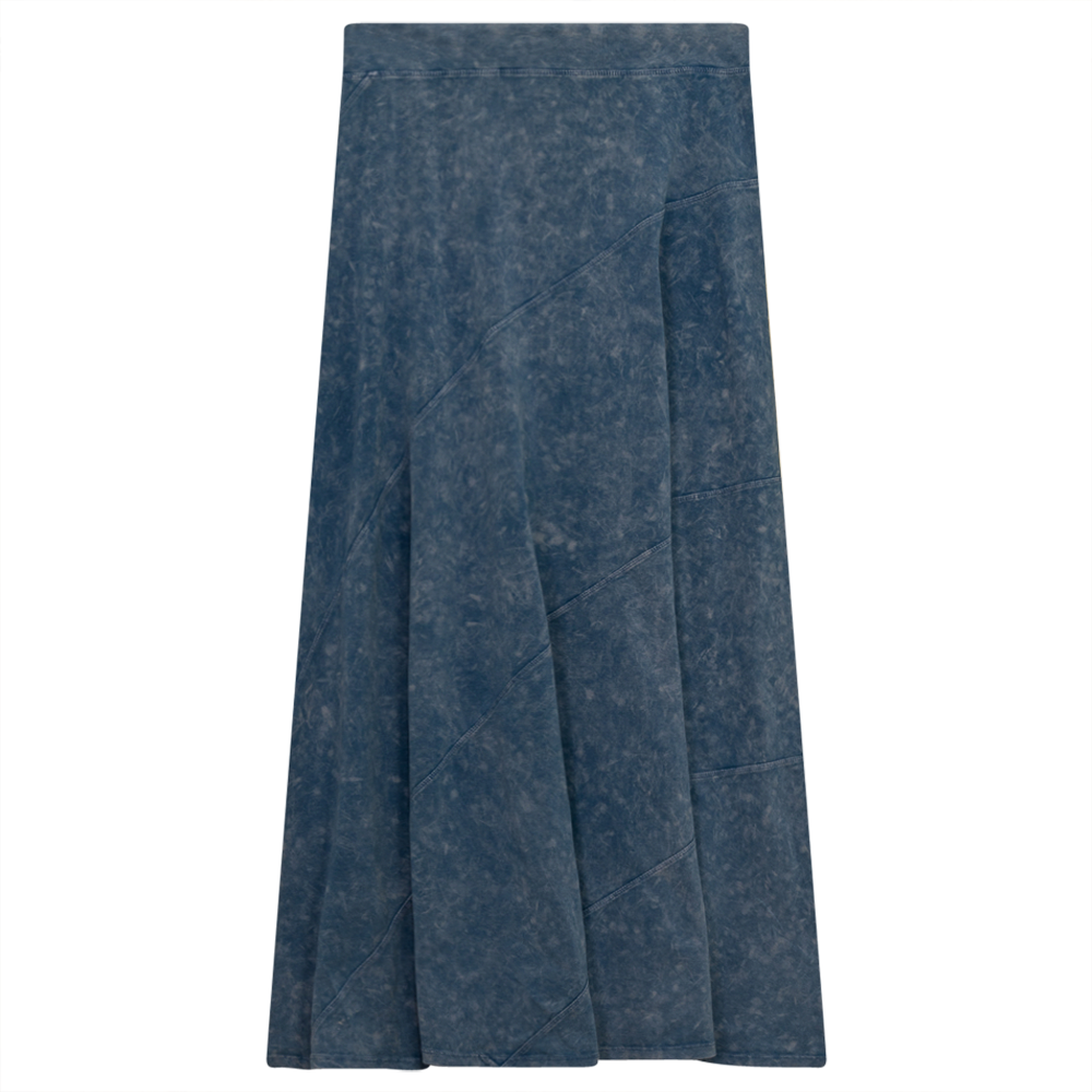 Ladies Long Denim Wash Skirt With Diagonal Cuts Light Denim Wash