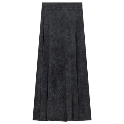 Ladies Long Denim Wash Skirt With Diagonal Cuts Medium Grey Wash