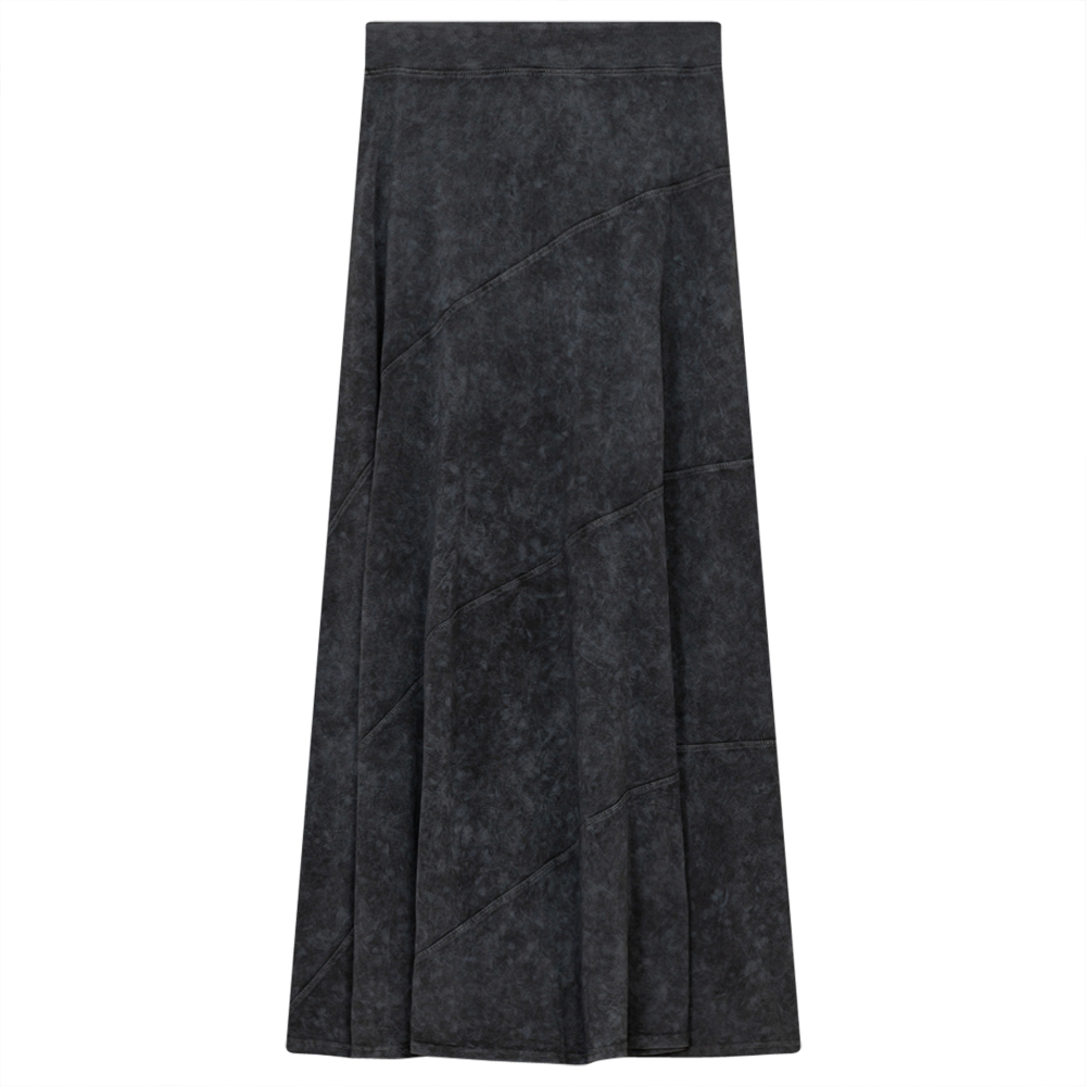 Ladies Long Denim Wash Skirt With Diagonal Cuts Medium Grey Wash
