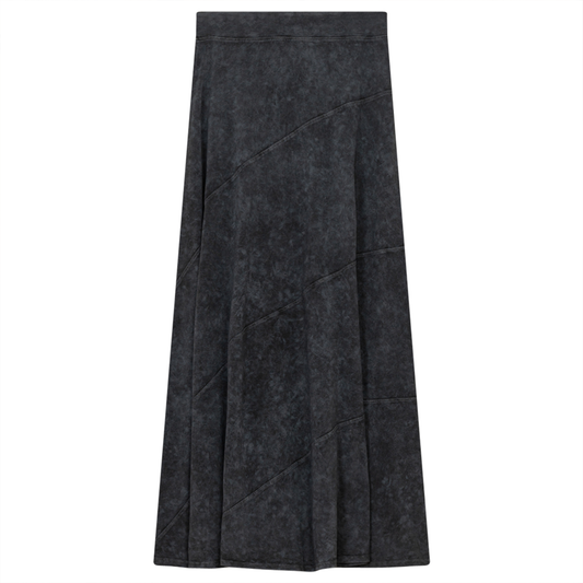 Ladies Long Denim Wash Skirt With Diagonal Cuts Medium Grey Wash