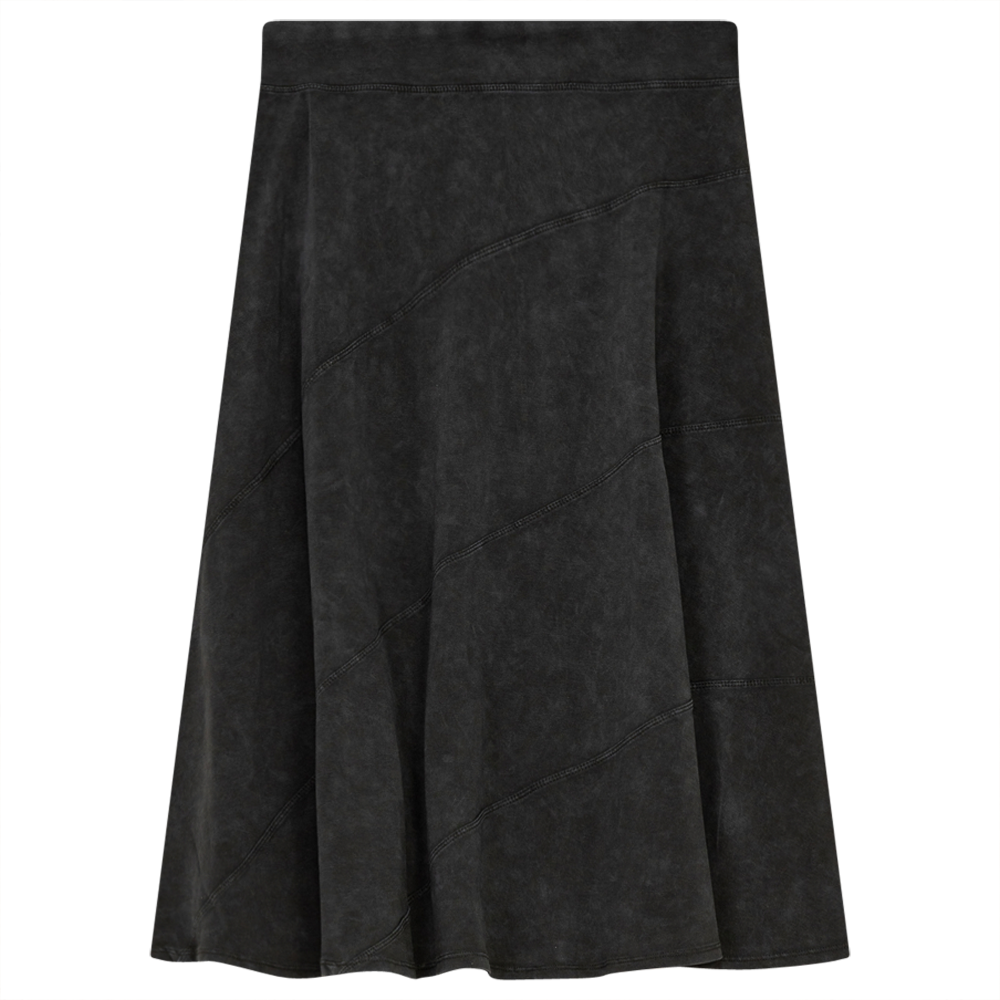 Ladies Short Denim Wash Skirt With Diagonal Cuts Black Denim Wash