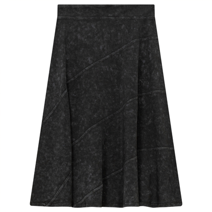 Ladies Short Denim Wash Skirt With Diagonal Cuts Black Wash