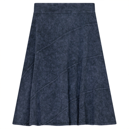 Ladies Short Denim Wash Skirt With Diagonal Cuts Dark Denim Wash