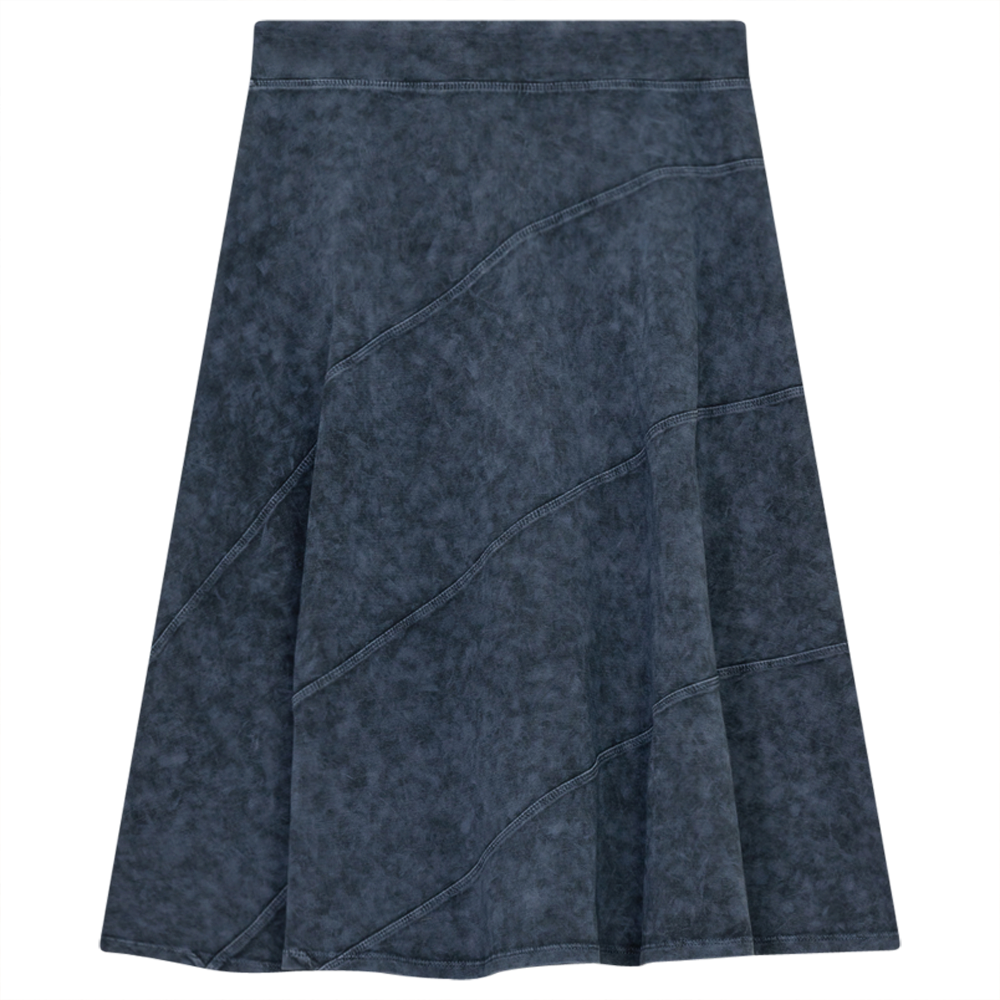 Ladies Short Denim Wash Skirt With Diagonal Cuts Denim Wash