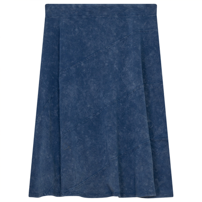Ladies Short Denim Wash Skirt With Diagonal Cuts Indigo Wash