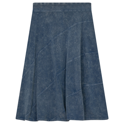 Ladies Short Denim Wash Skirt With Diagonal Cuts Light Denim Wash