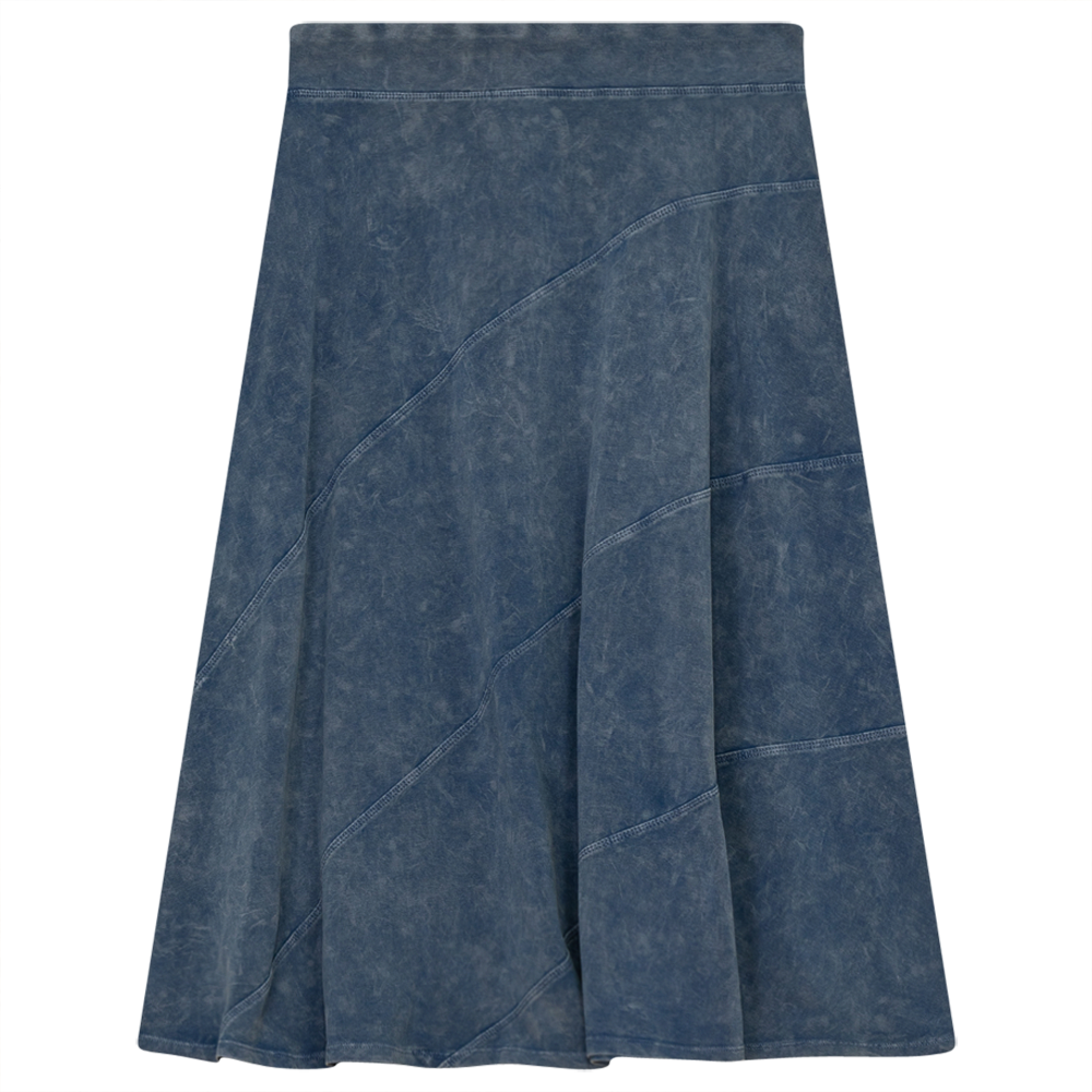Ladies Short Denim Wash Skirt With Diagonal Cuts Light Denim Wash