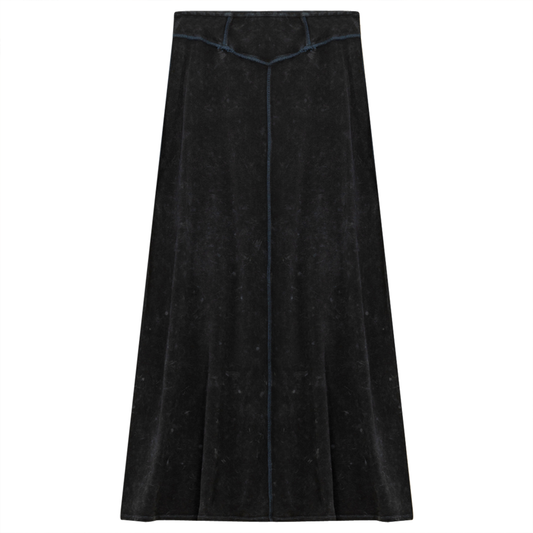 Ladies Long Denim Wash Skirt With Seam Down The Center