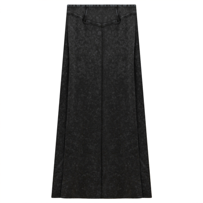 Ladies Long Denim Wash Skirt With Seam Down The Center Black Wash