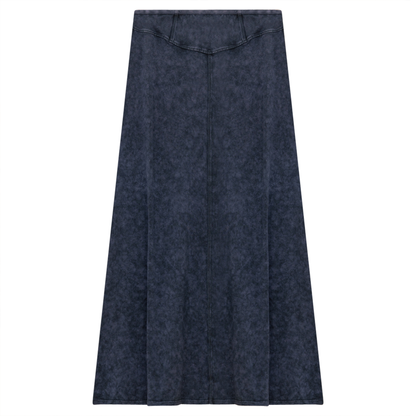 Ladies Long Denim Wash Skirt With Seam Down The Center Dark Denim Wash
