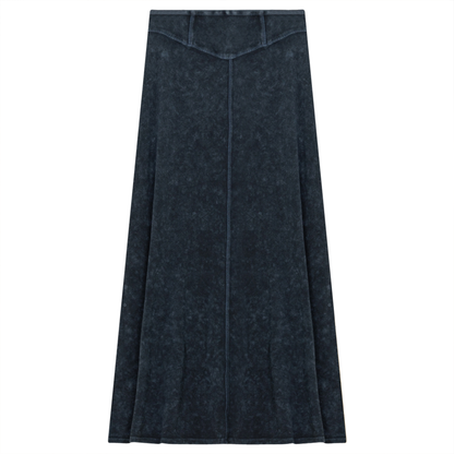 Ladies Long Denim Wash Skirt With Seam Down The Center Denim Wash