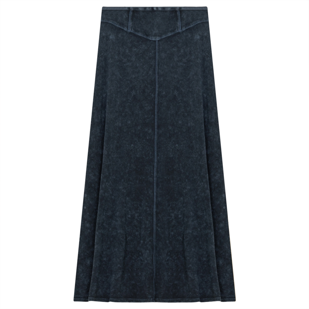 Ladies Long Denim Wash Skirt With Seam Down The Center Denim Wash