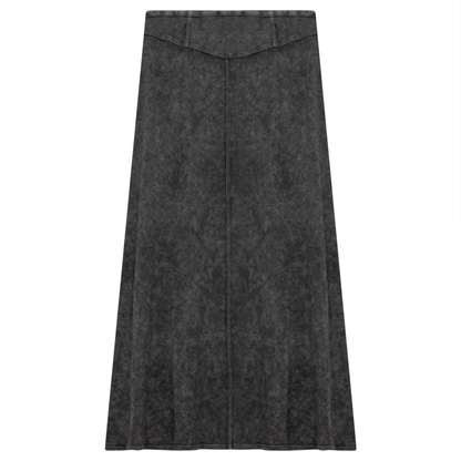 Ladies Long Denim Wash Skirt With Seam Down The Center Grey Wash