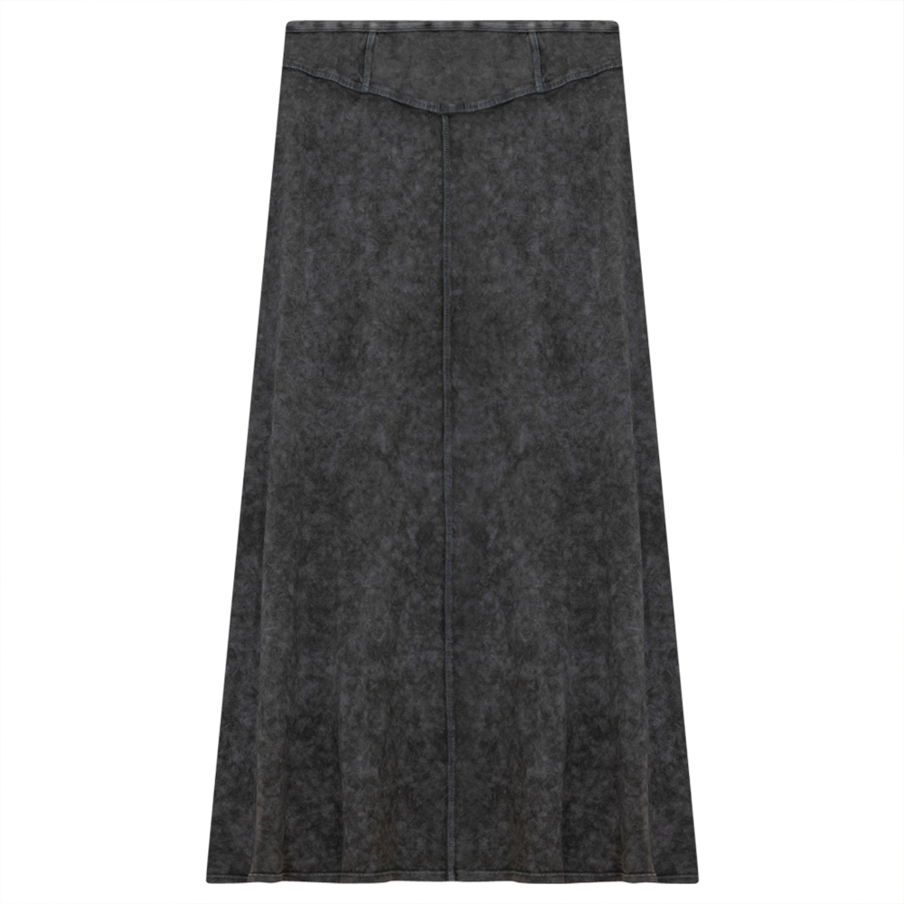 Ladies Long Denim Wash Skirt With Seam Down The Center Grey Wash