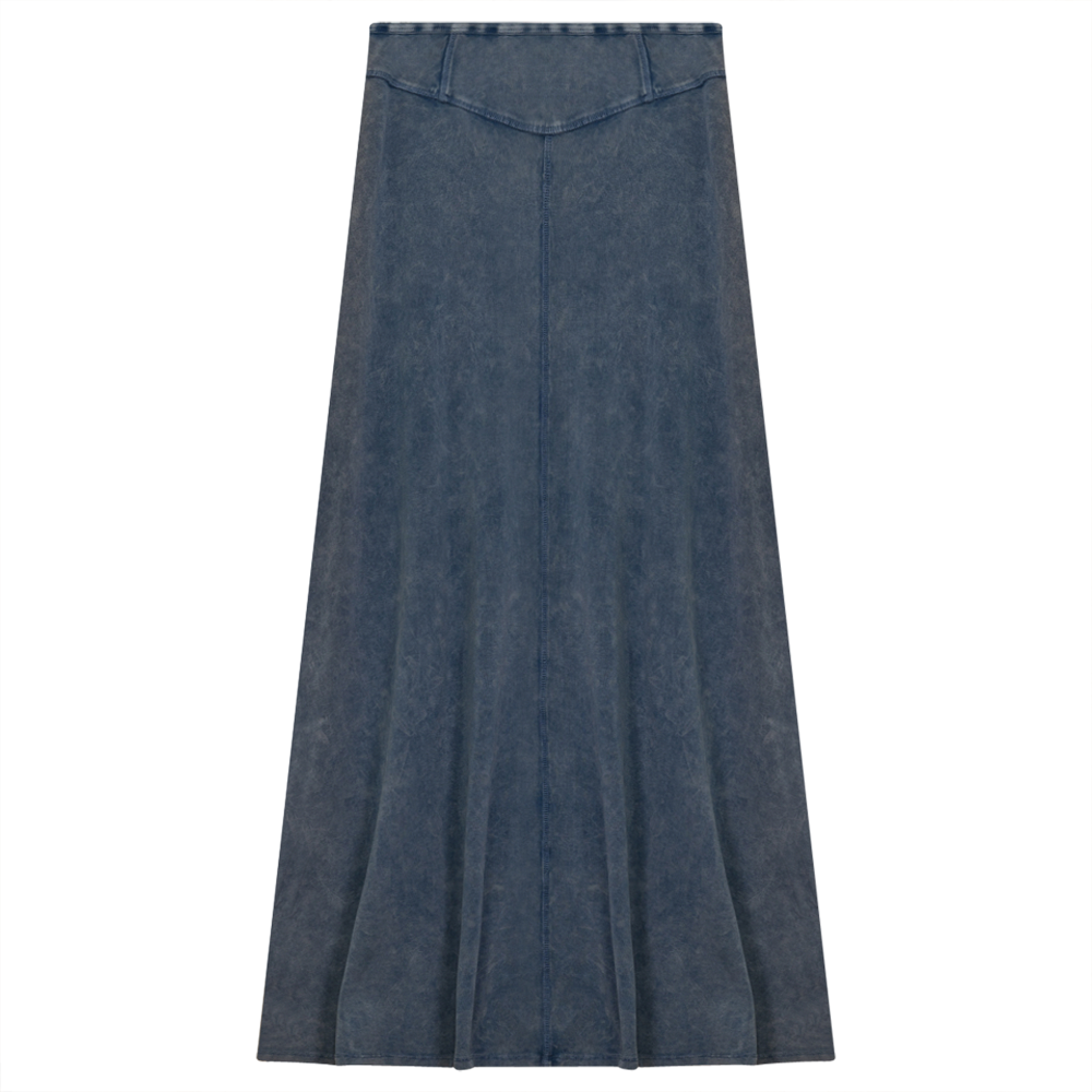 Ladies Long Denim Wash Skirt With Seam Down The Center Light Denim Wash