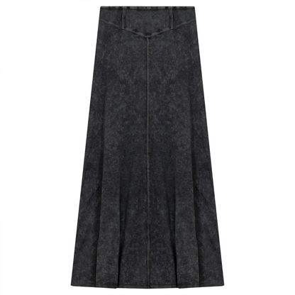 Ladies Long Denim Wash Skirt With Seam Down The Center Medium Grey Wash