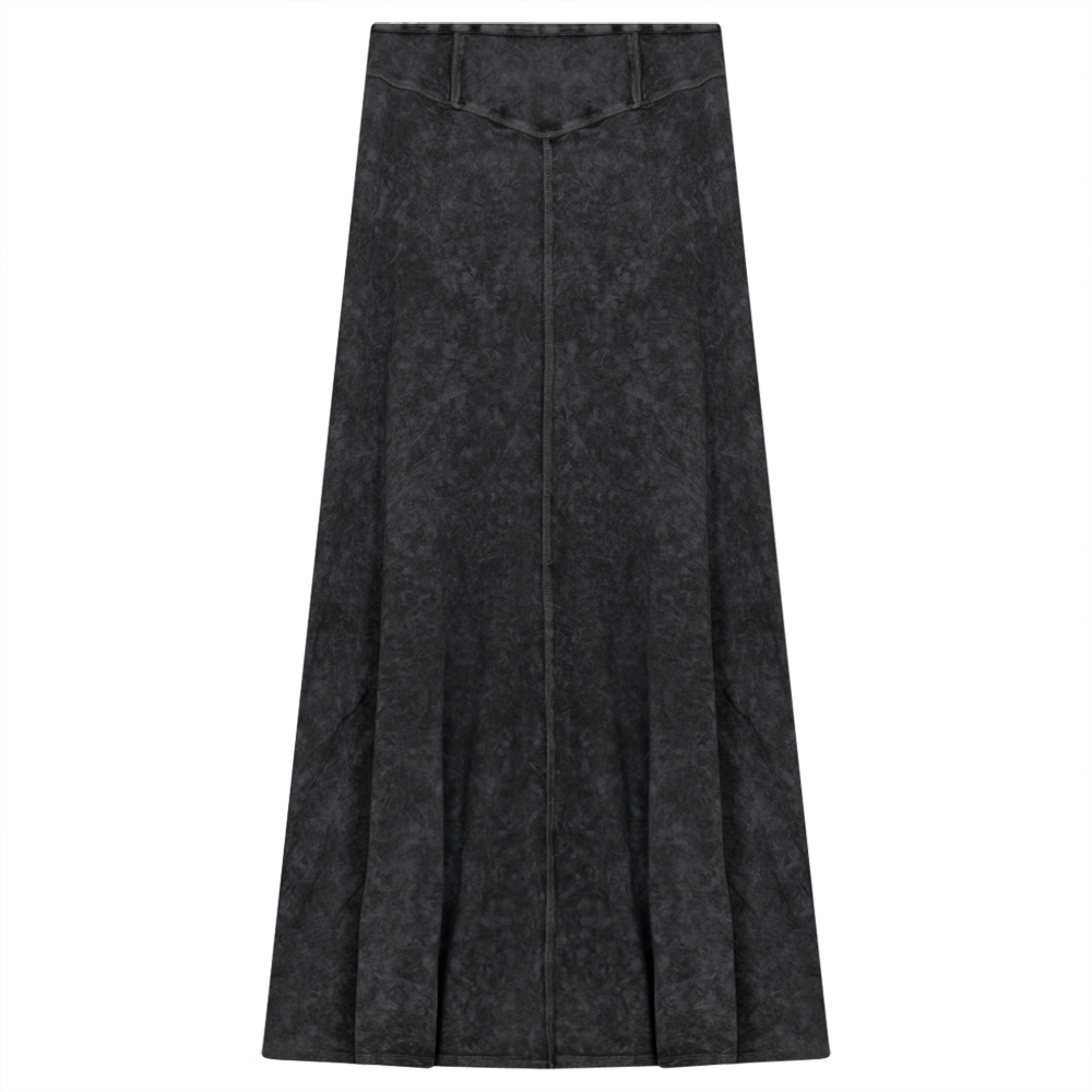 Ladies Long Denim Wash Skirt With Seam Down The Center Medium Grey Wash