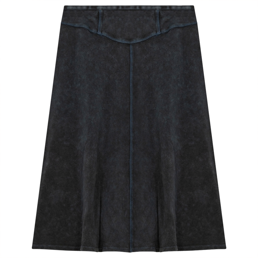 Ladies Short Denim Wash Skirt With Seam Down The Center Black Denim Wash