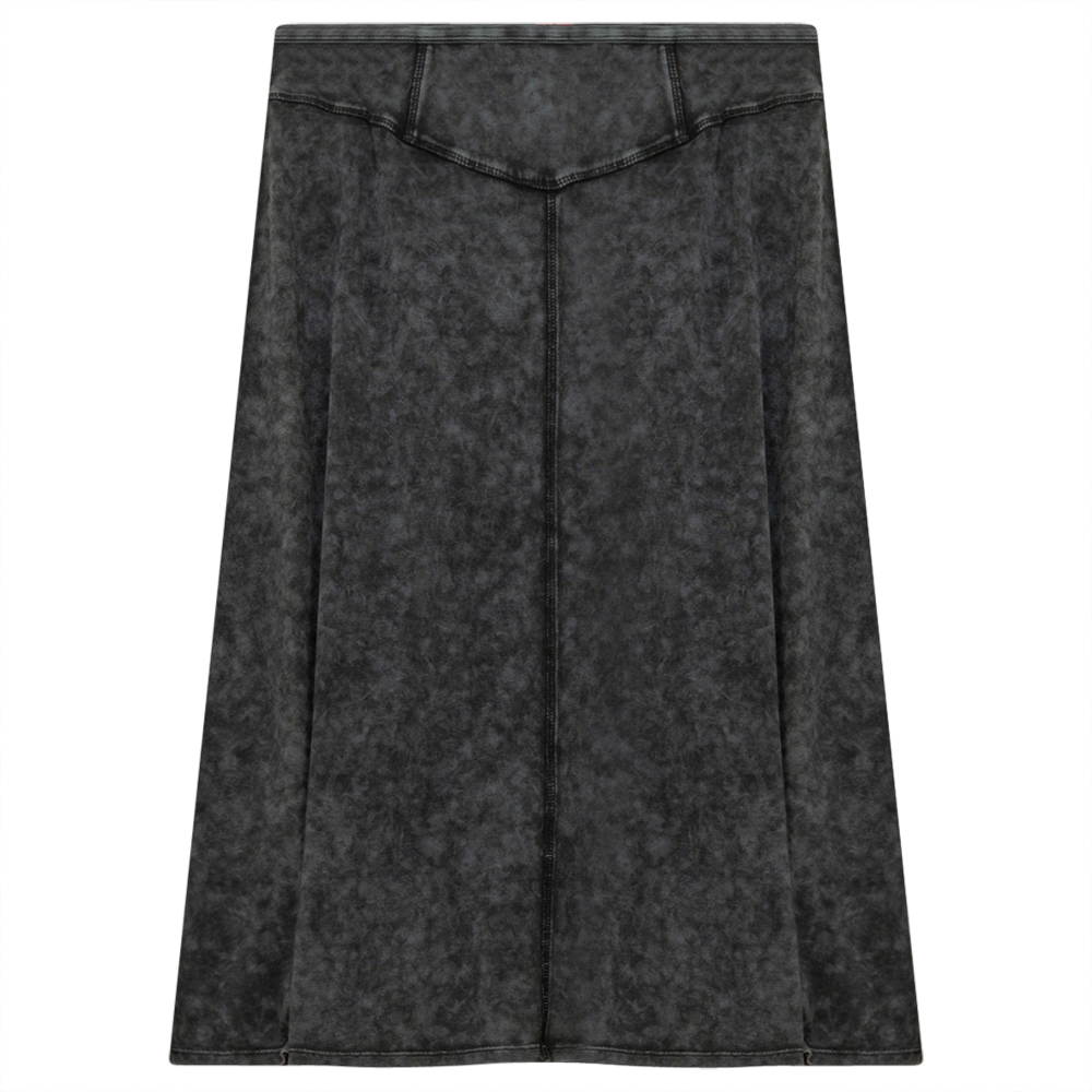 Ladies Short Denim Wash Skirt With Seam Down The Center Black Wash