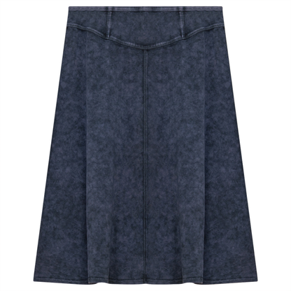 Ladies Short Denim Wash Skirt With Seam Down The Center Dark Denim Wash