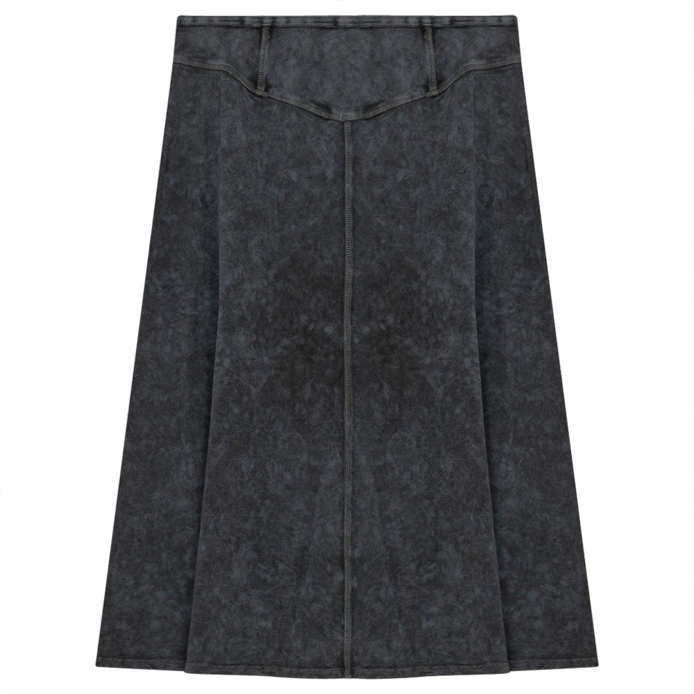 Ladies Short Denim Wash Skirt With Seam Down The Center Medium Grey Wash