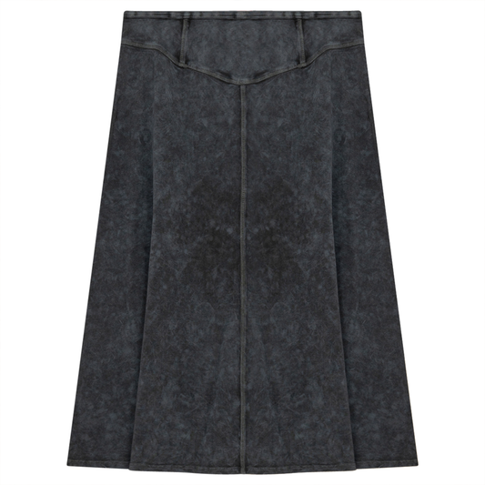 Ladies Short Denim Wash Skirt With Seam Down The Center Medium Grey Wash