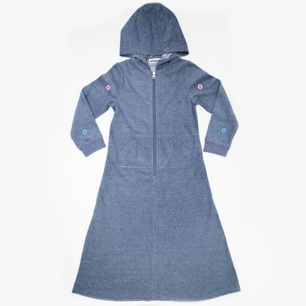 Long Terry Dress With Eyelet Dark Denim Mix