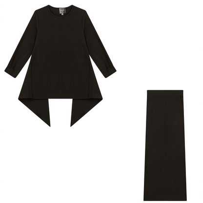 2PC Set Handkerchief Top With Maxi Straight Skirt Light Grey