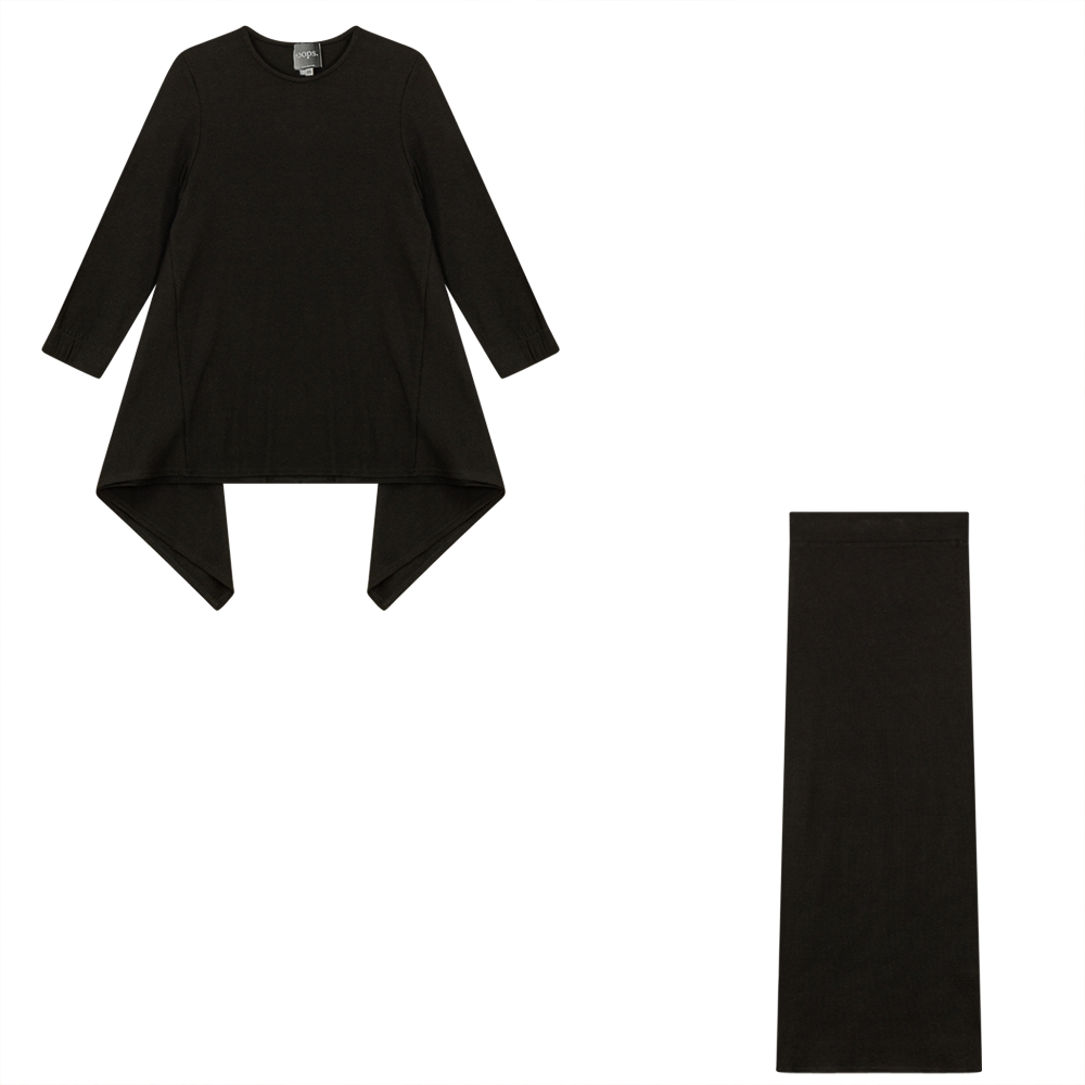 2PC Set Handkerchief Top With Maxi Straight Skirt Dark Grey Mix