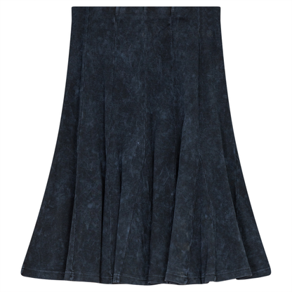 Ladies Paneled Short Denim Wash Skirt Dark Denim Wash