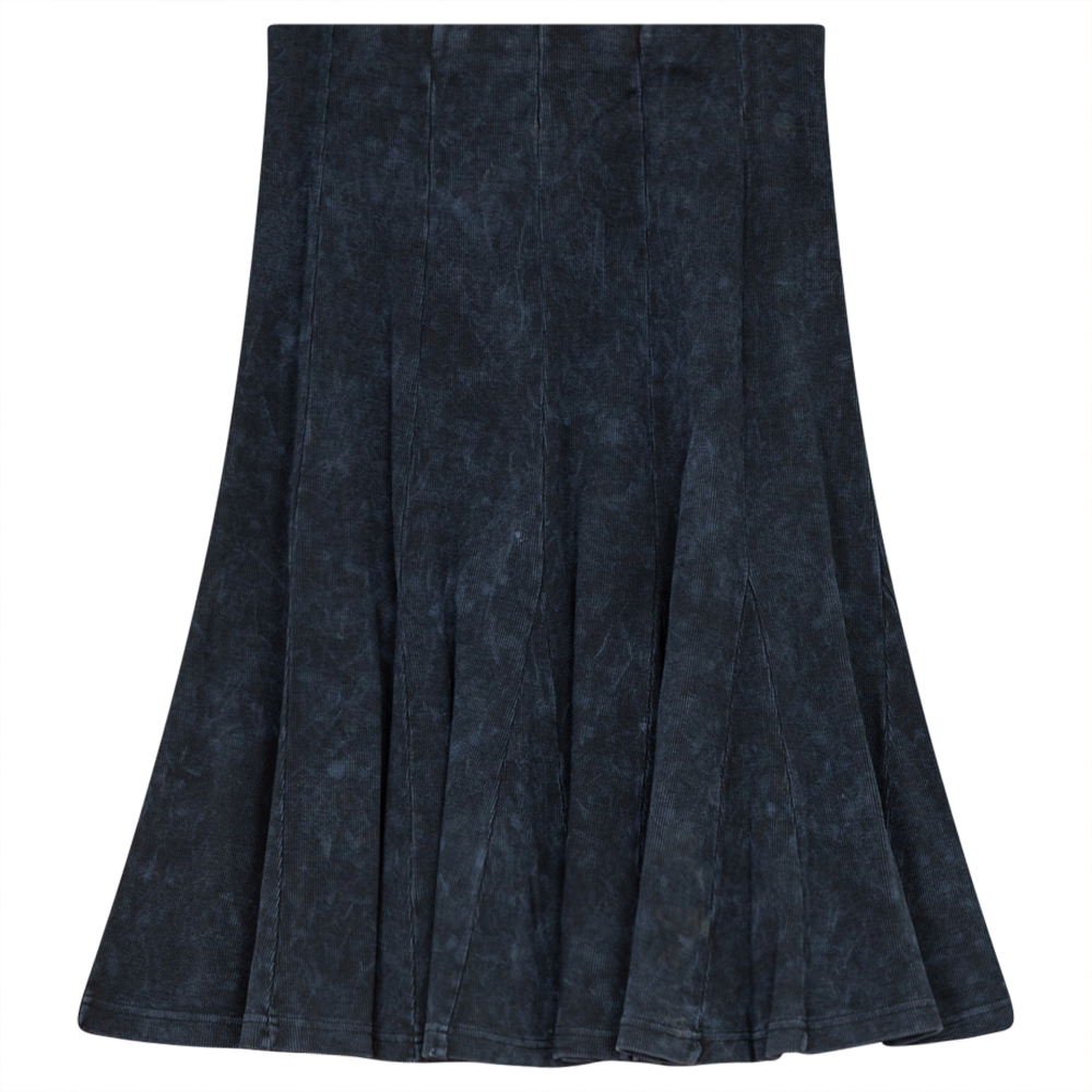 Ladies Paneled Short Denim Wash Skirt Dark Denim Wash