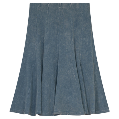 Ladies Paneled Short Denim Wash Skirt Light Denim Wash