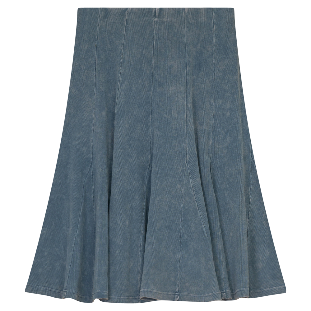 Ladies Paneled Short Denim Wash Skirt Light Denim Wash