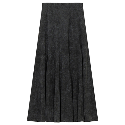 Ladies Paneled Long Denim Wash Skirt Black Wash