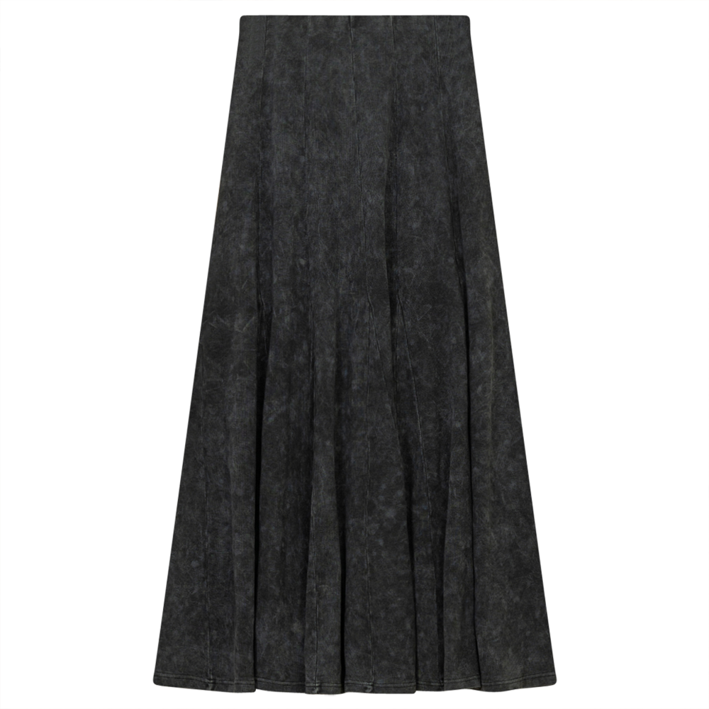 Ladies Paneled Long Denim Wash Skirt Black Wash