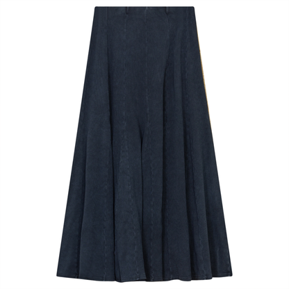 Ladies Paneled Long Denim Wash Skirt Dark Denim Wash