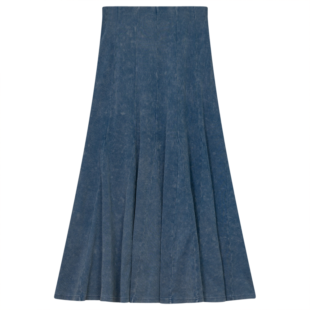 Ladies Paneled Long Denim Wash Skirt Light Denim Wash
