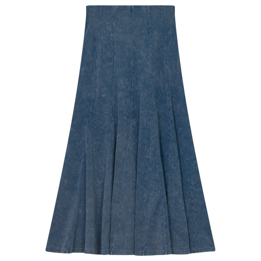 Ladies Paneled Long Denim Wash Skirt Light Denim Wash