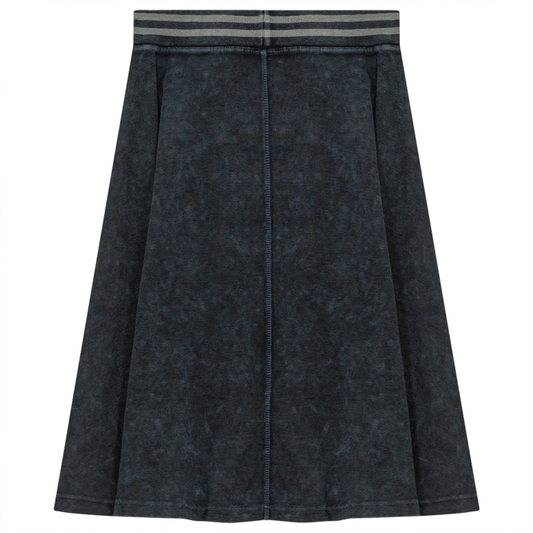 Ladies Denim Rib Short Panel Skirt With Elastic Stripe Waistband