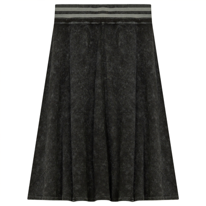 Ladies Denim Rib Short Panel Skirt With Elastic Stripe Waistband Black Wash