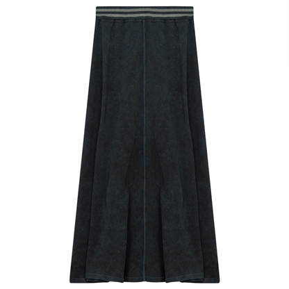 Ladies Denim Rib Long Panel Skirt With Elastic Stripe Waistband