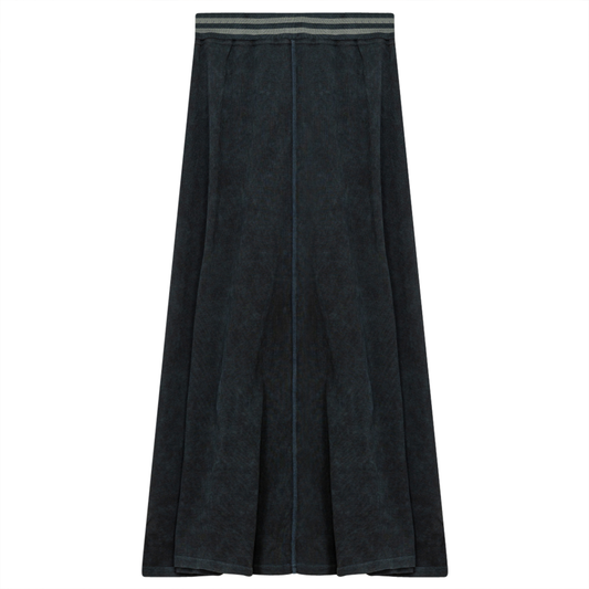 Ladies Denim Rib Long Panel Skirt With Elastic Stripe Waistband