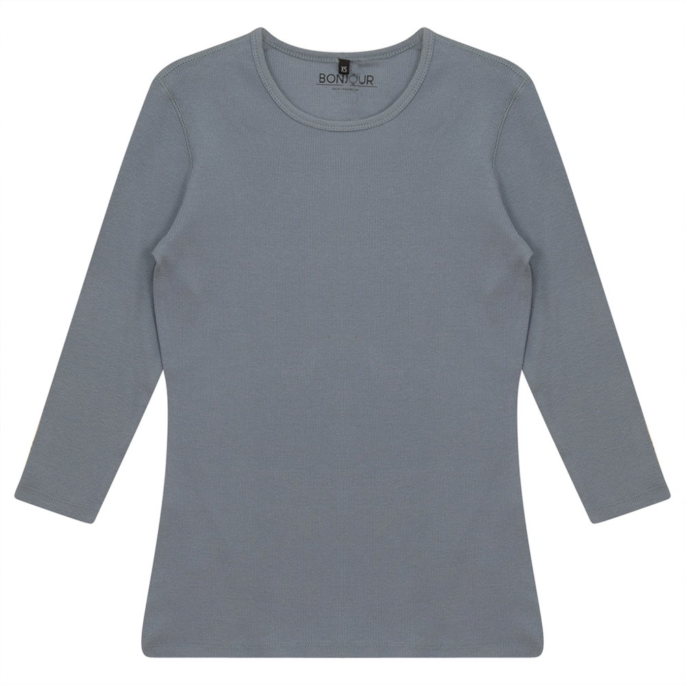 Ribbed Crew Neck T-Shirt Blue Grey