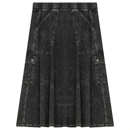 Ladies Tie Dye Wash Rib Short Skirt With Side Pockets Medium Grey Wash