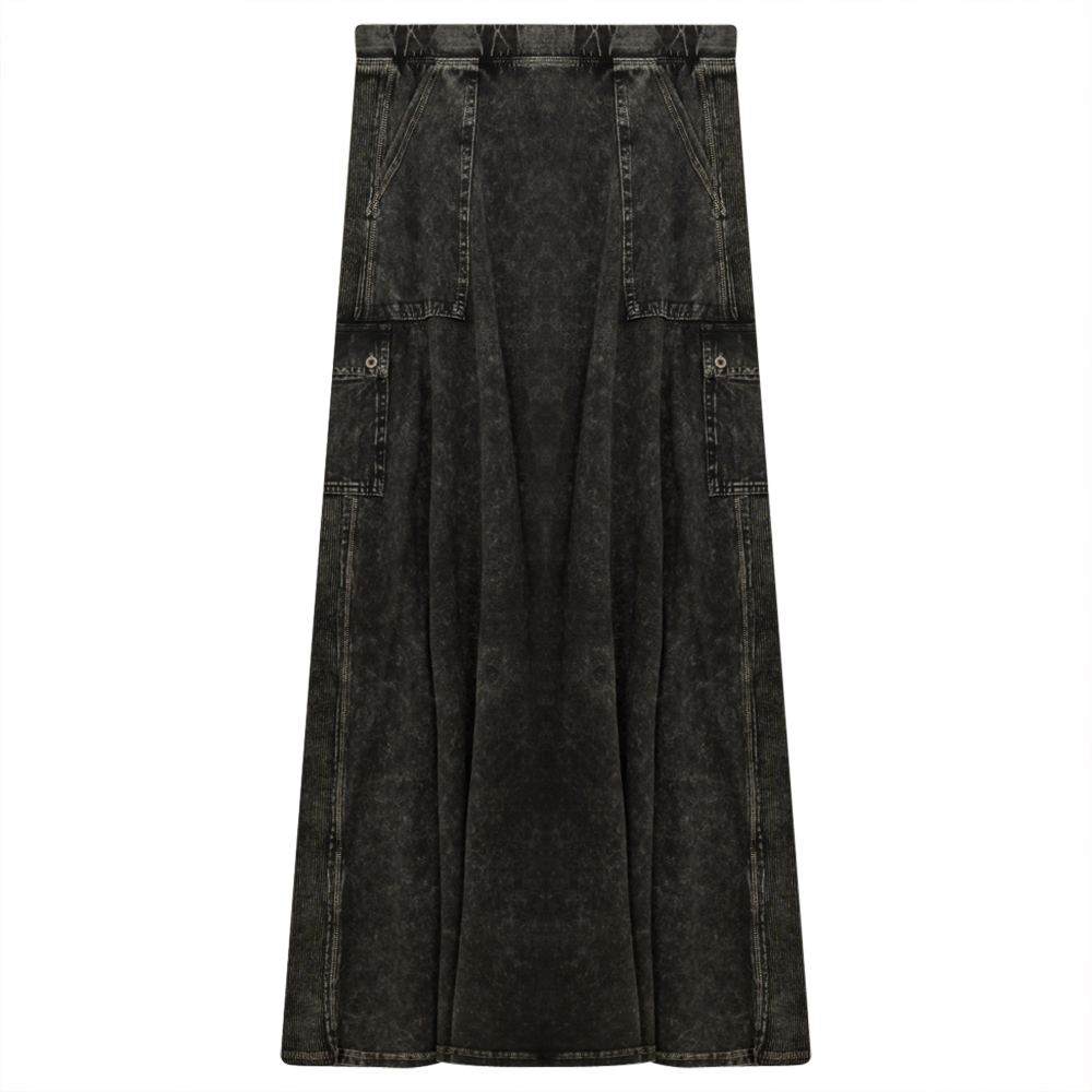 Ladies Tie Dye Wash Rib Long Skirt With Side Pockets